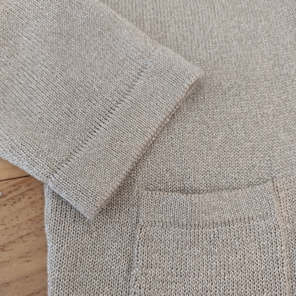 Talbots Tan Metallic Sparkle Linen Blend 3/4 Sleeve Short Sweater Size M - Picture 3 of 9